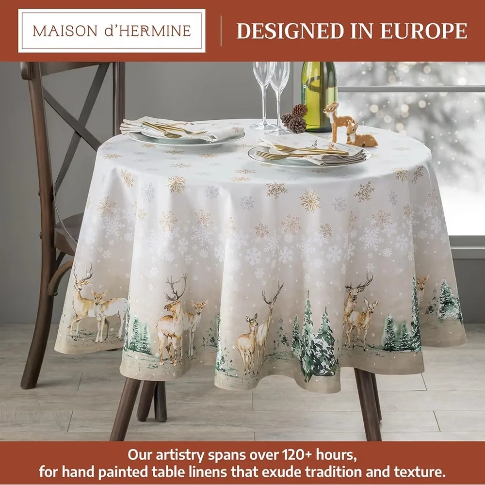 Maison d' Hermine Table Cloth Round 100% Cotton 69” Farmhouse Deer in The Woods